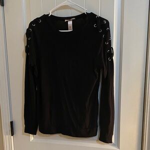 Elegant Black Lace-Up Sleeve Women's Sweatshirt
